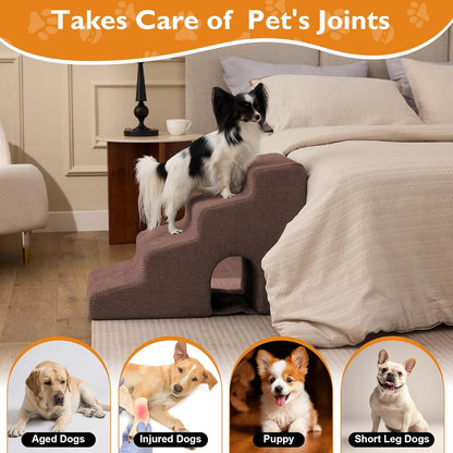 Dog Stairs for Bed 23’’ H, 5-Step Dog Steps for High Bed, Foldable Pet Stairs for Small Dogs and Cats to Get on Beds, Couch, Non-Slip Balanced Pet Steps and Ramp with Waterproof Cover, Grey