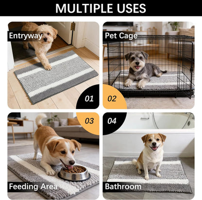Dog Door Mat for Muddy Paws - Absorbent Quick-Dry Non-Slip Washable Chenille Pet Rug, Indoor Entryway Mat for Front Door & Crate (Brown, 24" L*16" W)