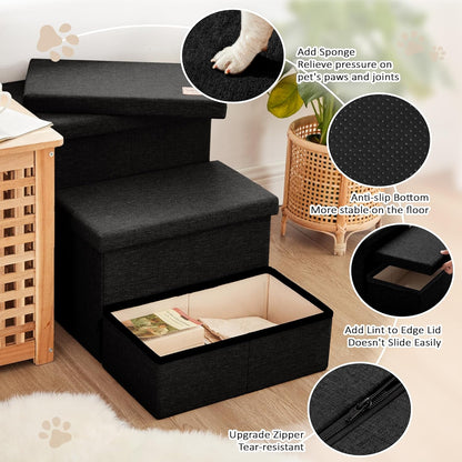 Love's cabin Dog Stairs with Storage 13" H, Foldable Pet Stairs for Small Medium or Large Dogs, Cat Puppy Steps Ramp with Zip up to 150 lbs, Solid Grey, 2 Steps