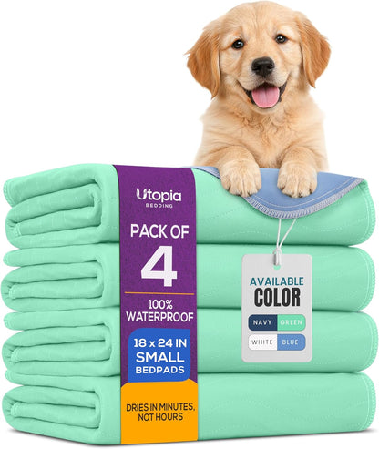 Utopia Bedding Washable Pee Pads for Dogs 34" x 36" (Pack of 4), Waterproof Incontinence Bed Pads for Adults, Elderly and Kids, Heavy Absorbency Pet Training Pads for Sofa and Couch (Green, Blue)
