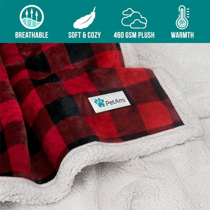 PetAmi Dog Blanket for Medium Large Dogs, Pet Bed Blanket Cat Puppy Kitten, Fleece Furniture Couch Cover Protector Sofa Car, Soft Sherpa Dog Throw Plush Reversible Washable, 40x60 Plaid Dark Gray