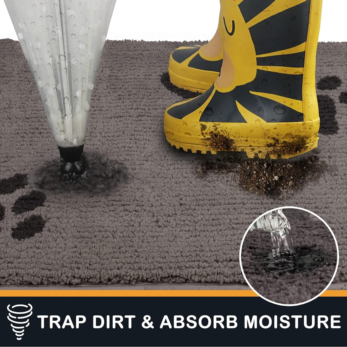 PURRUGS Dirt Trapping Door Mat 20" x 31.5", Non-Skid/Slip Machine Washable Microfiber Entrance Rug, Shoes Scraper, Dog Doormat, Super Absorbent Floor Mat for Muddy Wet Shoes and Paws, Grey