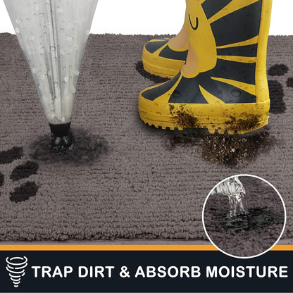 PURRUGS Dirt Trapping Door Mat 20" x 31.5", Non-Skid/Slip Machine Washable Microfiber Entrance Rug, Shoes Scraper, Dog Doormat, Super Absorbent Floor Mat for Muddy Wet Shoes and Paws, Grey