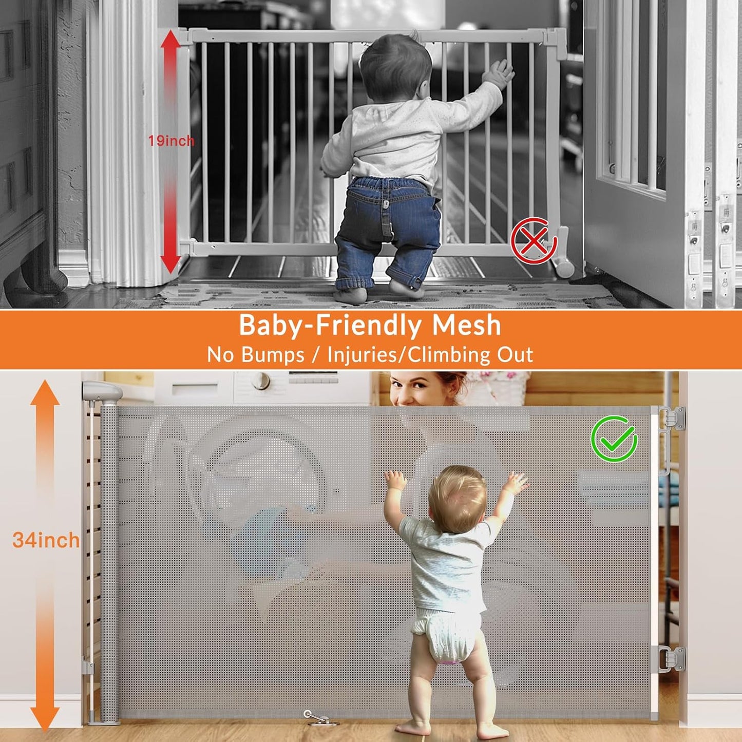 Uamector 138-Inch Extra Wide Retractable Baby Gate & Dog Gate, Reinforced Mesh Safety Gate Adjustable for Large Openings - Stairs, Doorways, Hallways - Indoor/Outdoor Use