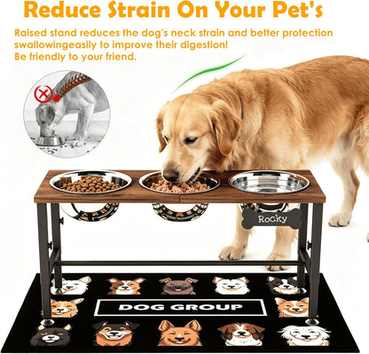 ADENGL Metal Raised Dog Bowl, 10" Tall Elevate Dog Feeder Stand with 2 Stainless Steel 42oz Bowls & 16x24 Non-Slip Mat – Stronger Dogs Food & Water Bowl Stand (Black)