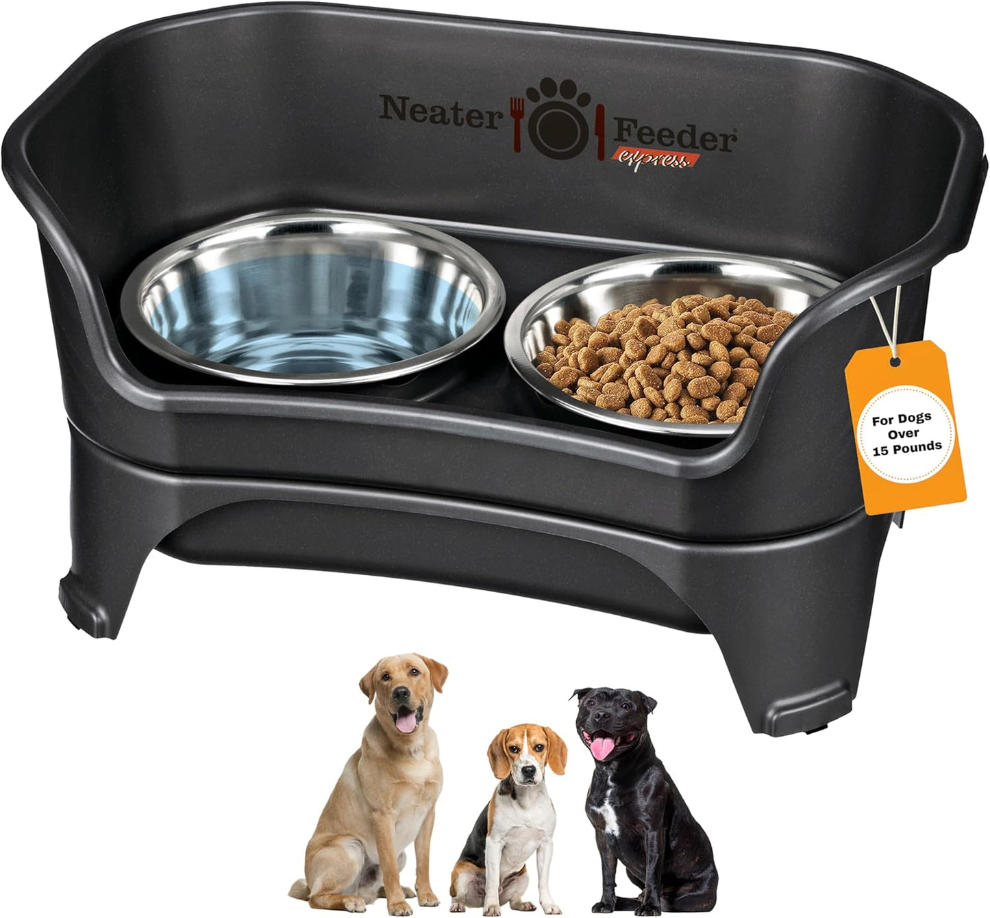 Neater Feeder Express Mess Proof Dog Bowls Elevated for Small Breeds under 15 Lb, Made in USA, No Spill Raised Dog Food Bowl Stand, Stainless Steel Food and Water Bowl Set, Feeding Station, Cappuccino
