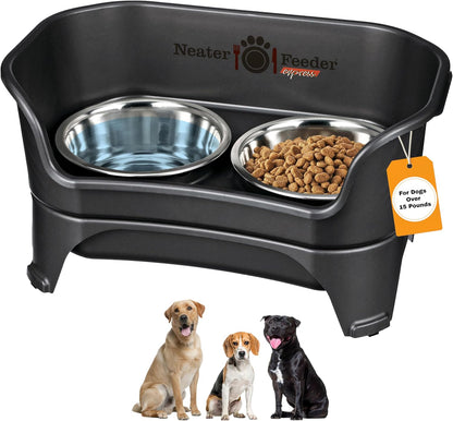 Neater Feeder Express Mess Proof Dog Bowls Elevated for Small Breeds under 15 Lb, Made in USA, No Spill Raised Dog Food Bowl Stand, Stainless Steel Food and Water Bowl Set, Feeding Station, Cappuccino