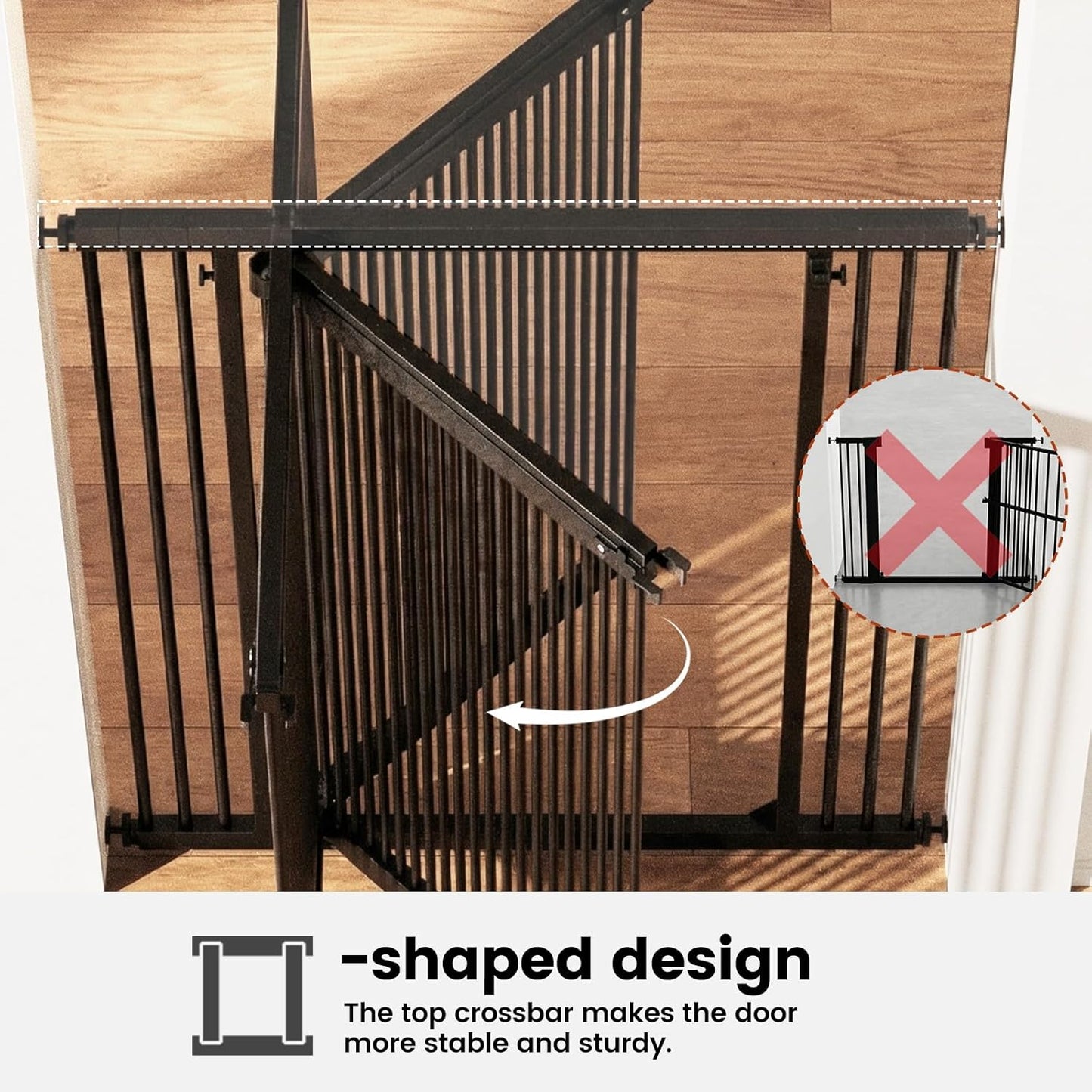 Gardner Pet Extra Tall Cat Gate 49"-86" Adjustable Height, Tall Pet Gate for Doorways/Hallways with 27.5"-37" Adjustable Width Baby Gate with 4 Extensions Kits, No Drilling Pressured Mounted (Black)