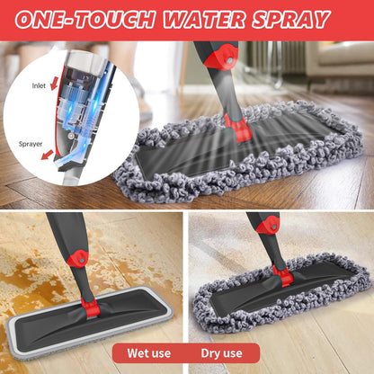 HOMTOYOU Spray Mops for Floor Cleaning: Wet Mop for Hardwood Tile Wood Laminate Vinyl - 3 Washable Microfiber Pads for Swiffer Powermop - Absorbs Pet Hair Dust