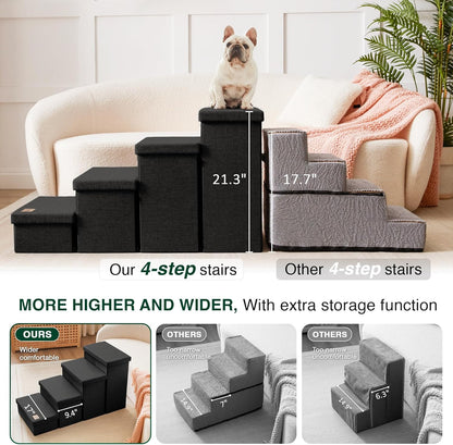 Love's cabin Dog Stairs with Storage 13" H, Foldable Pet Stairs for Small Medium or Large Dogs, Cat Puppy Steps Ramp with Zip up to 150 lbs, Solid Grey, 2 Steps