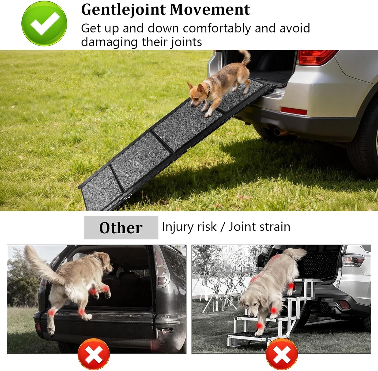 67" x 20" Dog Ramp for Car, Folding Pet Stair Ramps for Truck, SUV, Portable Pet Steps Load-Bearing 200LBS with Non-Slip Surface