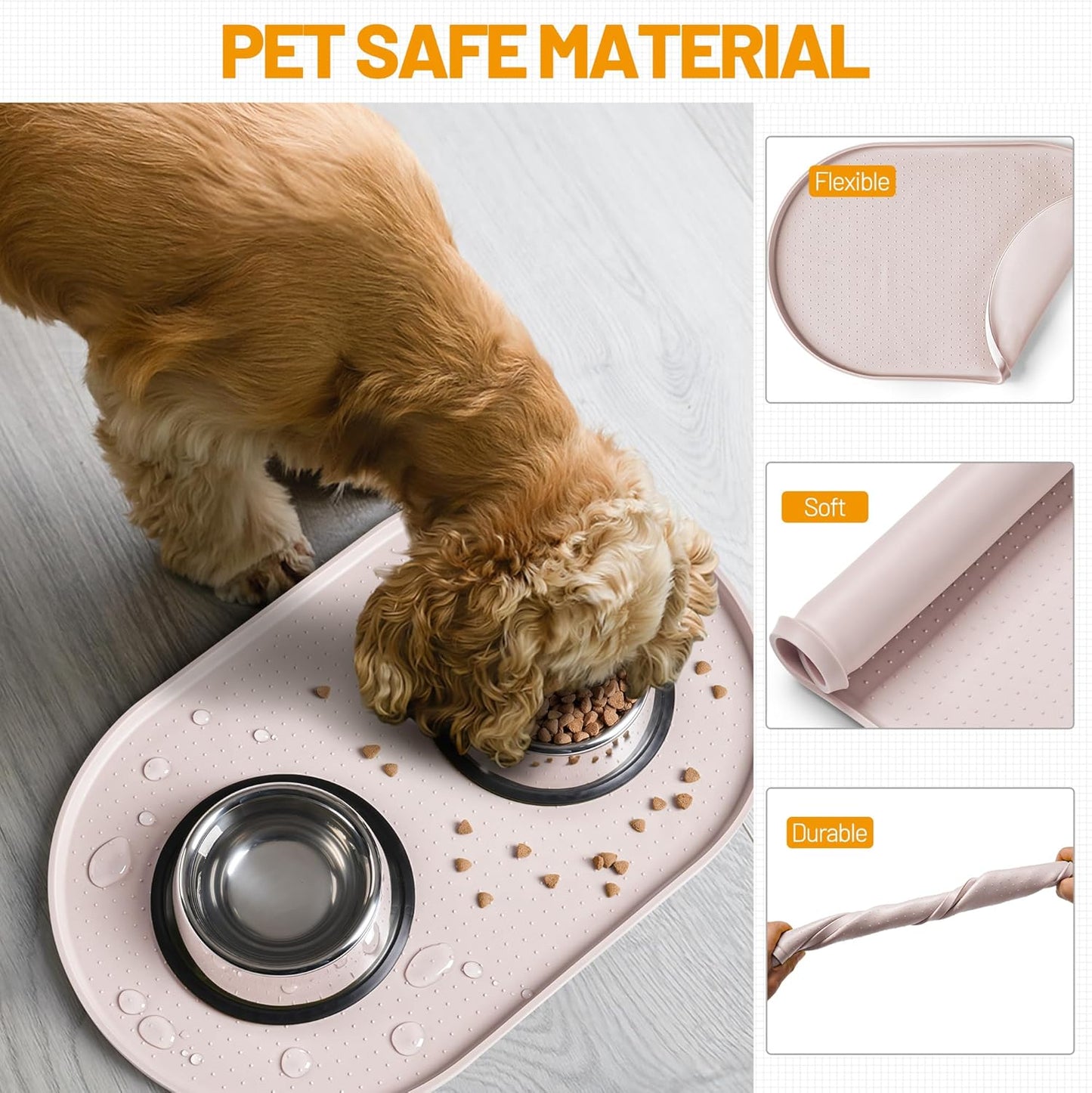 Hubulk 100% Waterproof Silicone Pet Feeding Mat with Raised Edge for Food and Water, Dog Bowl Mats, Cat Bowls Placemat with High Lip Protects Floor for Cats and Dogs (Gray, 19" L x 12" W)