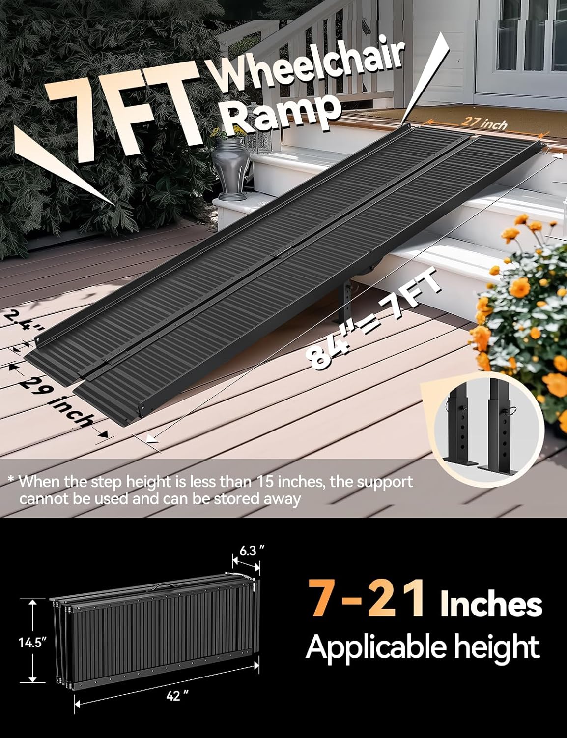 FACHNUO 2 Feet Portable Wheelchair Ramp, Non-Skid Aluminum Handicap Ramps with Handle, Folding Threshold Wheel Chair Ramp for Home Steps, Stairs, Entry, Doorways, Applicable Height 2-6 inches
