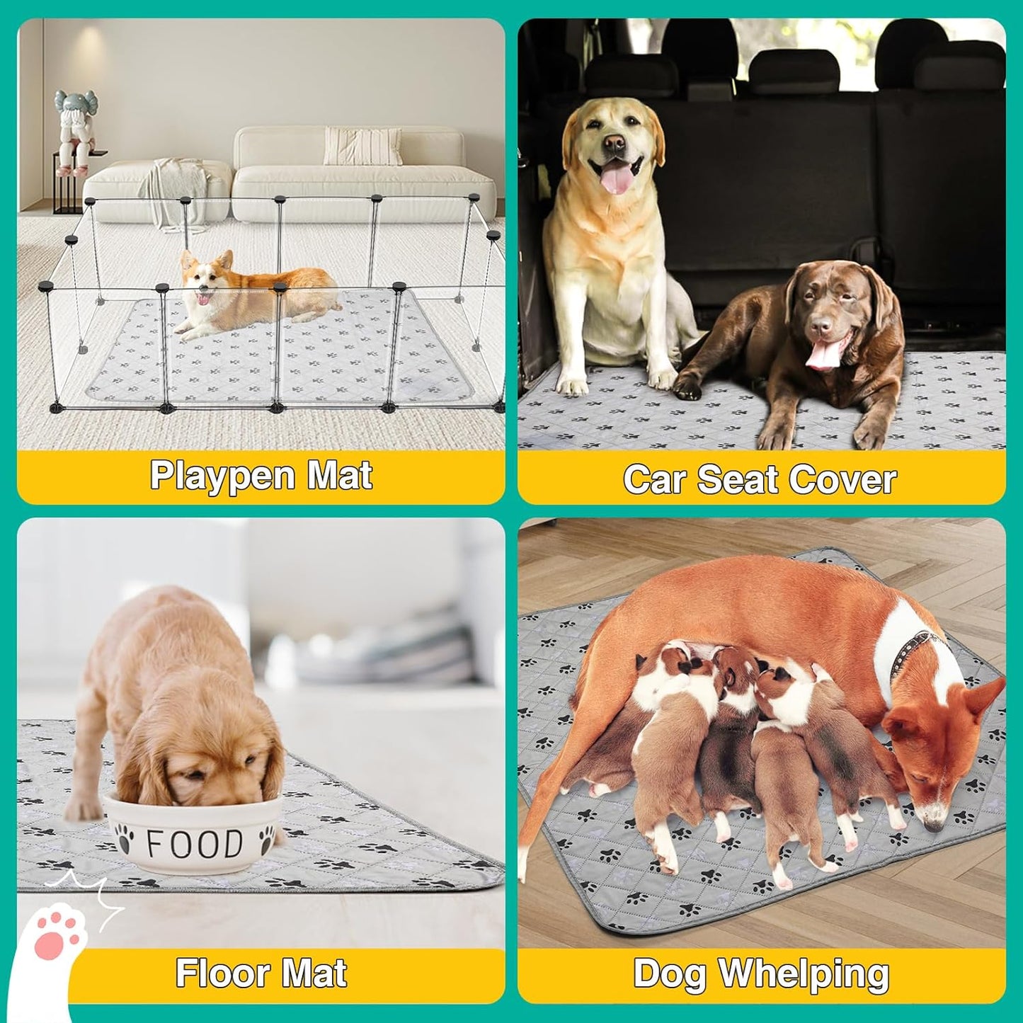 FURWEY 2 Pack Extra Large 72"X72" Washable Pee Pads for Dogs Super Absorbent Dog Training Pads Non-Slip Waterproof Pet Training Pads Mats Whelping Pads for Dogs Cats Puppy