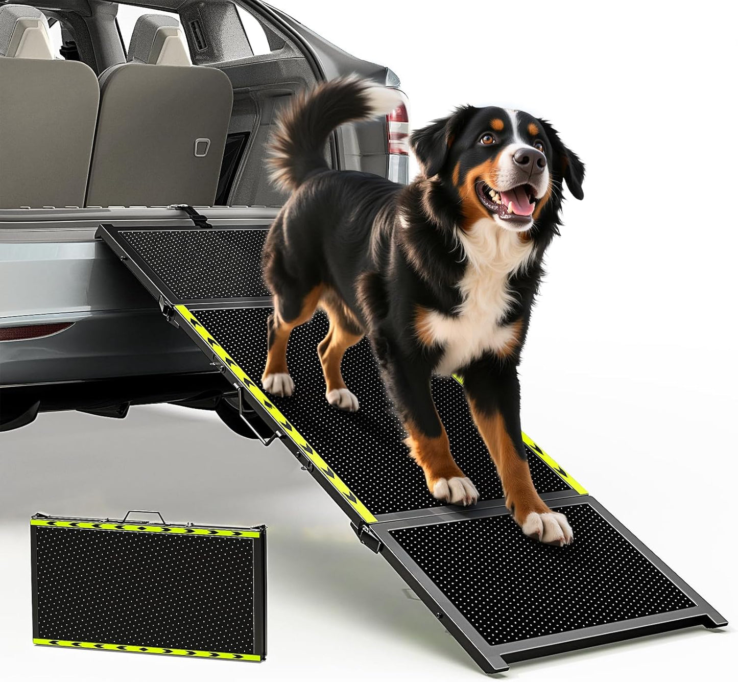 74'' L & 20'' W Longest Dog Ramp for Car - Extra Wide Portable Pet Dog Ramps for Large Dogs, Dogs Cars Ramp for Car SUV/Truck/RV/Bed, Lightweight Ramps with Non-Slip Mesh Up to 250LBS, Black