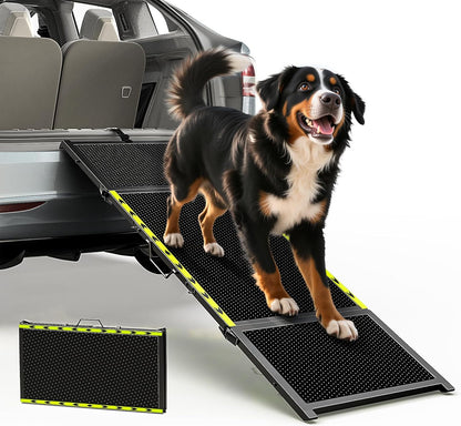 74'' L & 20'' W Longest Dog Ramp for Car - Extra Wide Portable Pet Dog Ramps for Large Dogs, Dogs Cars Ramp for Car SUV/Truck/RV/Bed, Lightweight Ramps with Non-Slip Mesh Up to 250LBS, Black