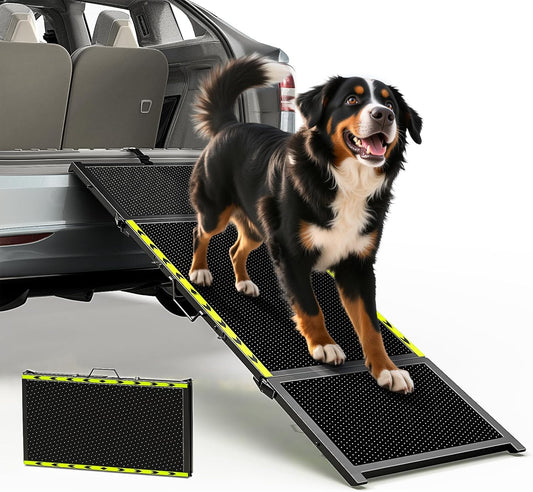74'' L & 20'' W Longest Dog Ramp for Car - Extra Wide Portable Pet Dog Ramps for Large Dogs, Dogs Cars Ramp for Car SUV/Truck/RV/Bed, Lightweight Ramps with Non-Slip Mesh Up to 250LBS, Black
