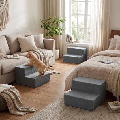 YENING Large Dog Stairs for High Beds - Extra Wide Pet Steps for Large Dogs to Get on Tall Bed 3 Deep Step Cat Ramp for Couch