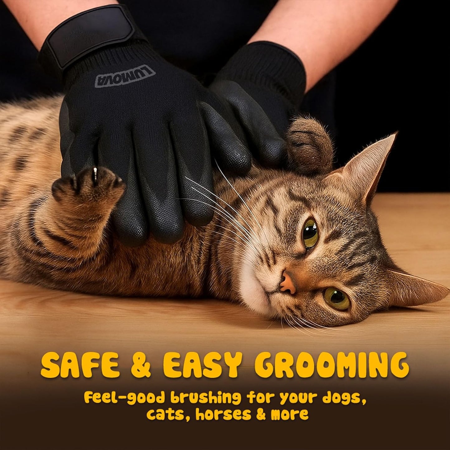 Pet Grooming Glove – Patented Rubber-Massage Shedding Bath & Hair Remover for Dogs, Cats & Livestock – Lightweight, Flexible, Secure Fit (Cyan&Black)