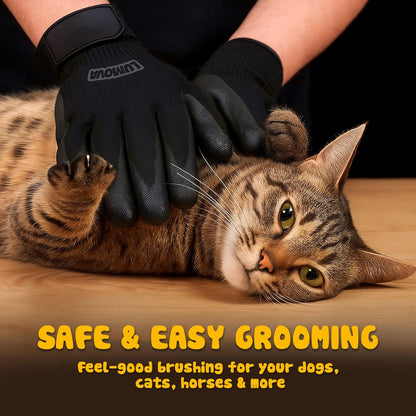 Pet Grooming Glove – Patented Rubber-Massage Shedding Bath & Hair Remover for Dogs, Cats & Livestock – Lightweight, Flexible, Secure Fit (Cyan&Black)