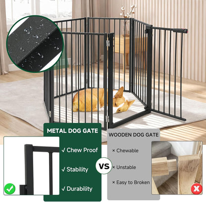 Snagle Paw Full Metal Freestanding Dog Gate,Indoor Dog Gate with Floor Protect Support Feet, 40x24 Inches Foldable Dogs Barrier for Stairs, Hallways and Doorways (24'' H 2 Panel, White