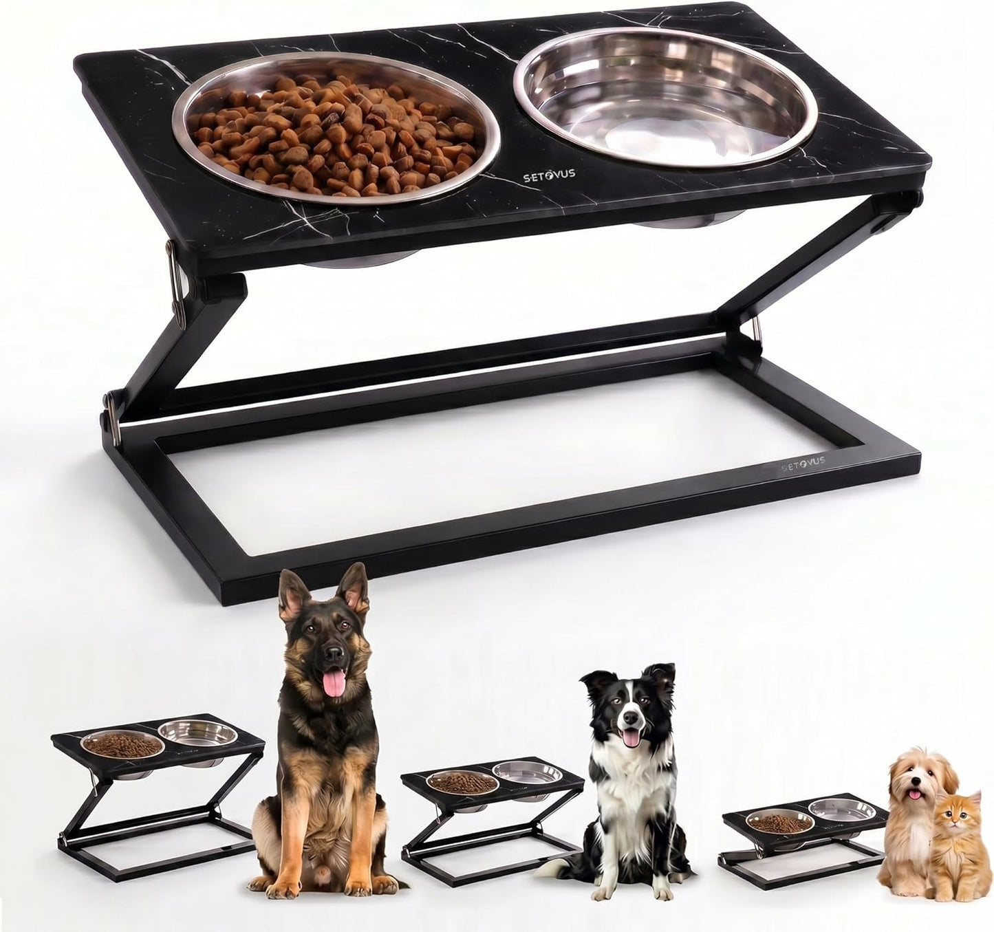 Elevated Dog Bowls, Adjustable Raised Dog Bowl Stand with 2 Stainless Steel Food Bowls 20°Tilted Water Bowls for Medium Small Sized Dogs (Black, Medium)
