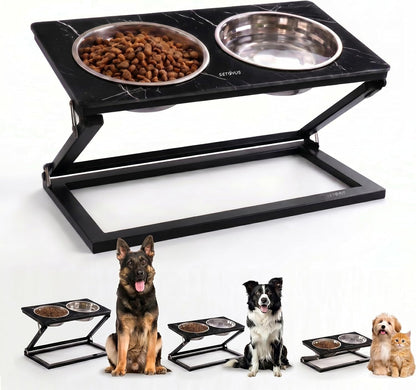 Elevated Dog Bowls, Adjustable Raised Dog Bowl Stand with 2 Stainless Steel Food Bowls 20°Tilted Water Bowls for Medium Small Sized Dogs (Black, Medium)