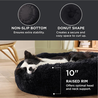 Bedsure Calming Dog Bed Medium Size Dog - Donut Washable Medium Pet Bed, 30 inches Anti-Slip Round Fluffy Plush Faux Fur Cat Bed, Fits up to 45 lbs Pets, Camel