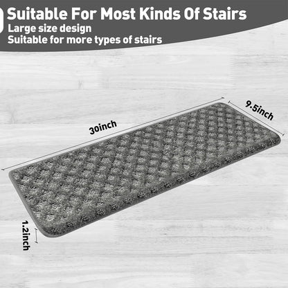 PURE ERA Bullnose Carpet Stair Treads Set Tape Free Non-Slip Indoor Stair Protectors Pet Friendly Rugs Covers Soft Skid Resistant Washable Reusable 9.5" x 30"(14 Pieces,Cream Gray)
