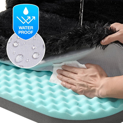 EHEYCIGA Foldable XXL Dog Bed for Large Sized Dog, 54"x38"x7.5" Faux Fur Fluffy Pet Couch Bed, Orthopedic Calming Memory Foam Big Pet Bed, Washable Pet Sofa Bed with Non-Slip Bottom, Dark Grey