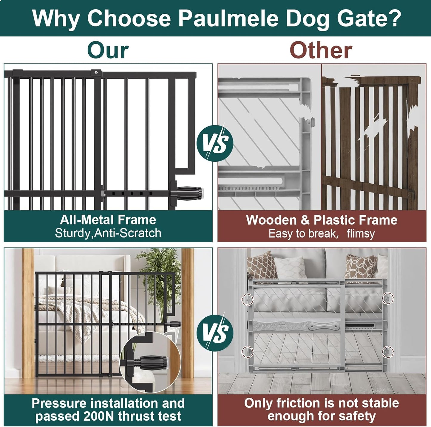 10-Second Quick Install Pressure Mounted Dog Gate for Pets and Kids,Adjustable 29'' to 43'' Wide Metal Pet Gate for Doorways Stairs,No Drilling,Expandable,30'' Tall Indoor Portable Safety Baby Gate