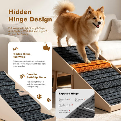 Dog Ramps for Small Dogs, Removable Non-Slip Mat, Foldable Wooden Dog Ramp, Split Ottoman Design for Small Frenchie, Pomeranian, Dachshund, Schnauzer, Chihuahua and so on （Light Brown）