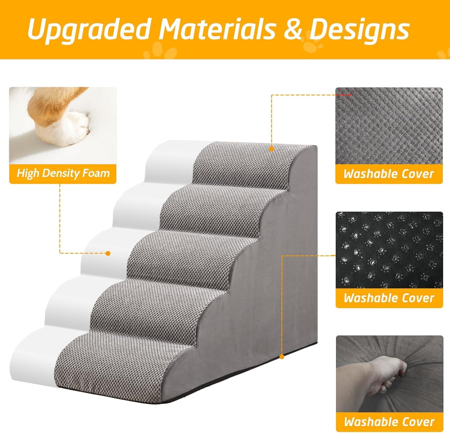 31" H Dog Stairs for Small and Medium Dogs 7-Step Ramps for High Beds and Couch Non-Slip Extra Wide Pet Stairs for Old Dogs and Puppy and Cat - Stable & Durable with Machine Washable Cover Indoor