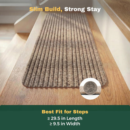 MBIGM 8" X 30" (15 in Pack) Nonslip Carpet Stair Treads Non-Skid Safety Rug Slip Resistant Indoor Runner for Kids Elders & Pets with Reusable Adhesive - Brown - Non Slip Stair Treads Indoor