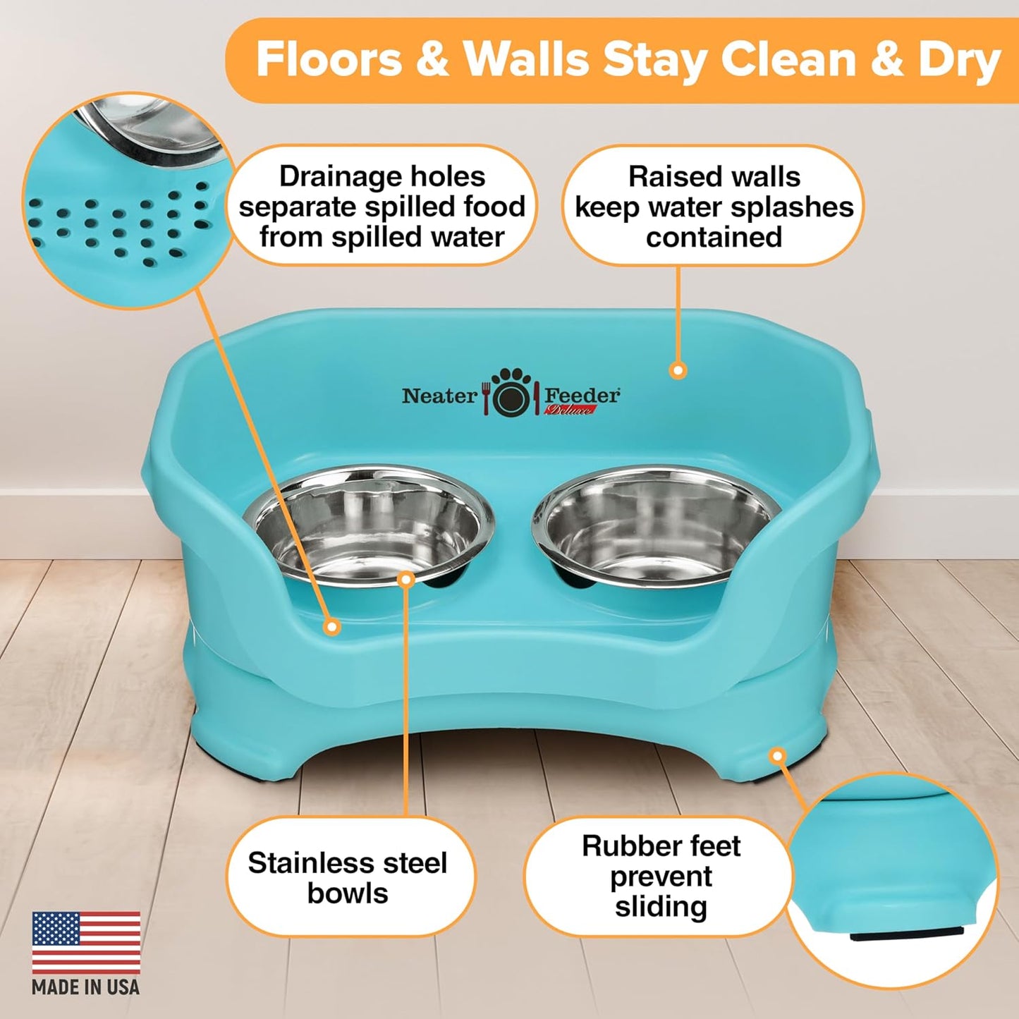 Neater Pet Brands Neater Feeder Deluxe Mess Proof Dog Bowls Elevated for Large Dogs Over 40 lbs, Made in USA, No Spill Raised Dog Food Bowl Stand Feeding Station, Food and Water Bowl Set, Black