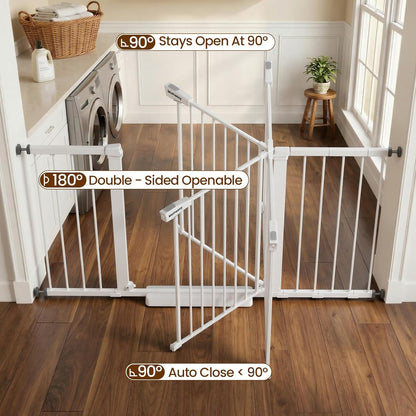 Mumeasy Baby Gate Extra Wide, 29.7-51'' Pressure Mounted Dog Gate with Walk Thru Door, Auto Close Pet Gate for House, Stairs, Doorways,Black