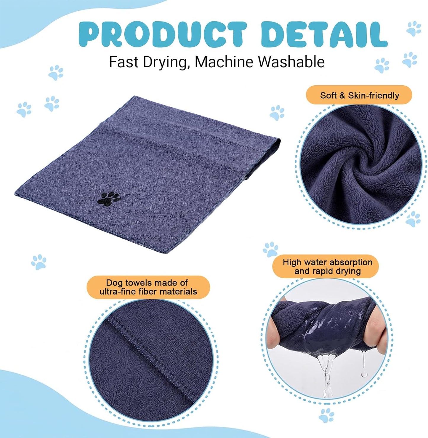 3PCS Dog Bath Supplies,Dog Bath Brush | Dog Washing Gloves | Dog Towel 40'' X 23.6'',Super Absorbent and Soft Pet Grooming Towel, Perfect Shower & Grooming Supplies for Dogs (A-3 Kits)