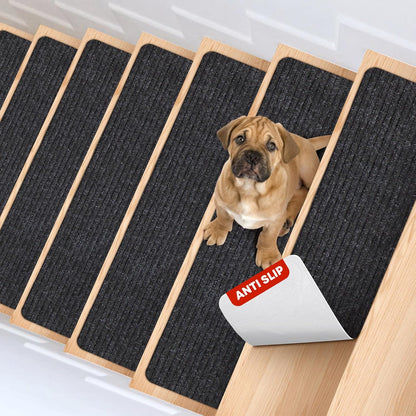 MBIGM 8" X 30" (15 in Pack) Nonslip Carpet Stair Treads Non-Skid Safety Rug Slip Resistant Indoor Runner for Kids Elders & Pets with Reusable Adhesive - Brown - Non Slip Stair Treads Indoor