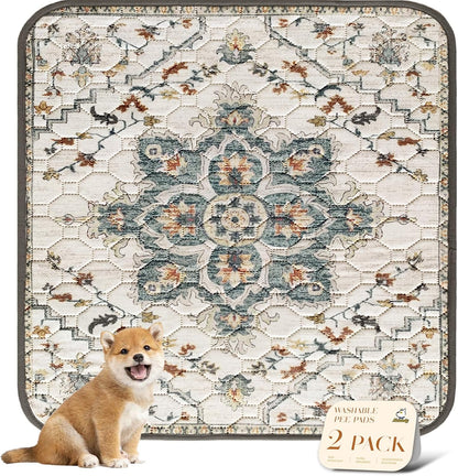 nunubaby Washable Pee Pads for Dogs, Stylish, Non-Slip and Leak-Proof Pee Pads. Reusable Potty Pads for Dogs for Crates and Floors.(Beige/Multi, 24" x48" )