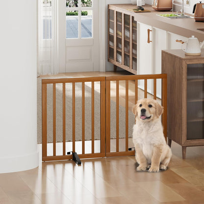 Freestanding Foldable Dog Gate - 4 Panel Room Divider with Metal Support Feet (Black)
