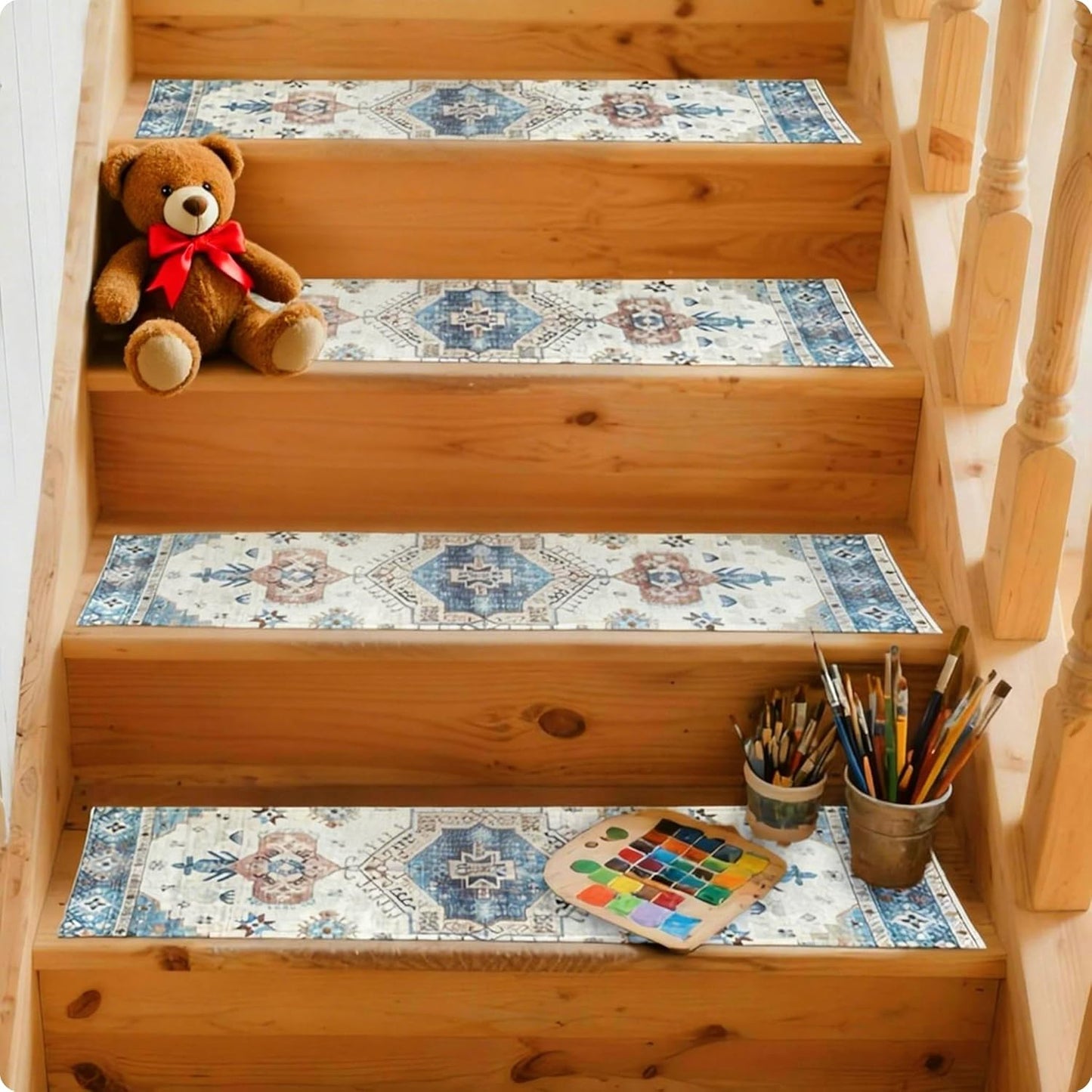 Stair Treads for Wooden Steps, Non Slip Stair Treads Carpet Indoor Residue Free Peel and Stick Washable Stair Covers, Safe for Dogs Kids Elders, Moroccan Beige, 8x30 inch, 4 Pack