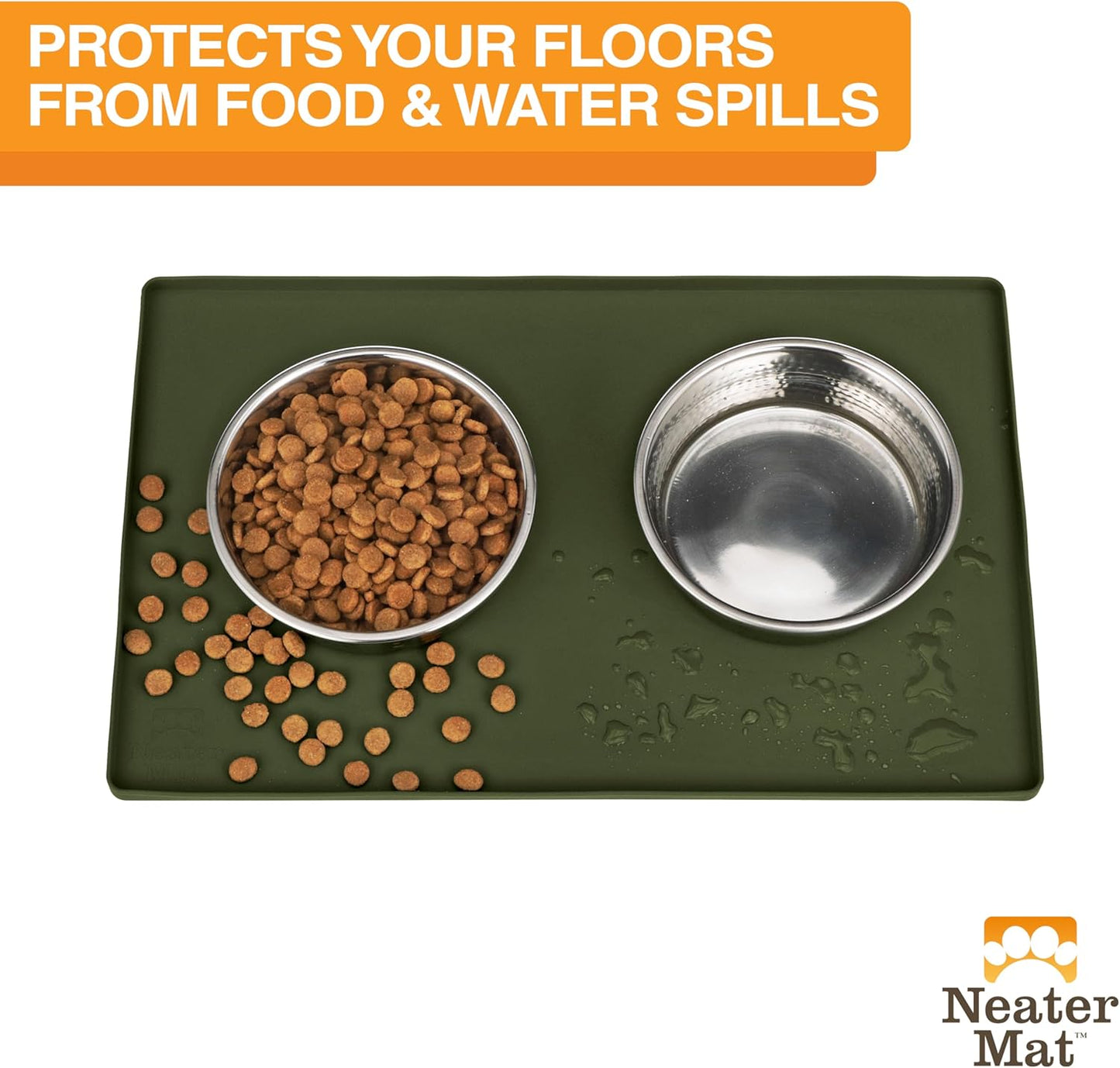 Neater Pet Brands Neater Mat Cat & Dog Food Mat, Waterproof & BPA-Free Silicone Placemat with Raised Edge for Under Food and Water Bowls, 19" x 12", Gunmetal Grey