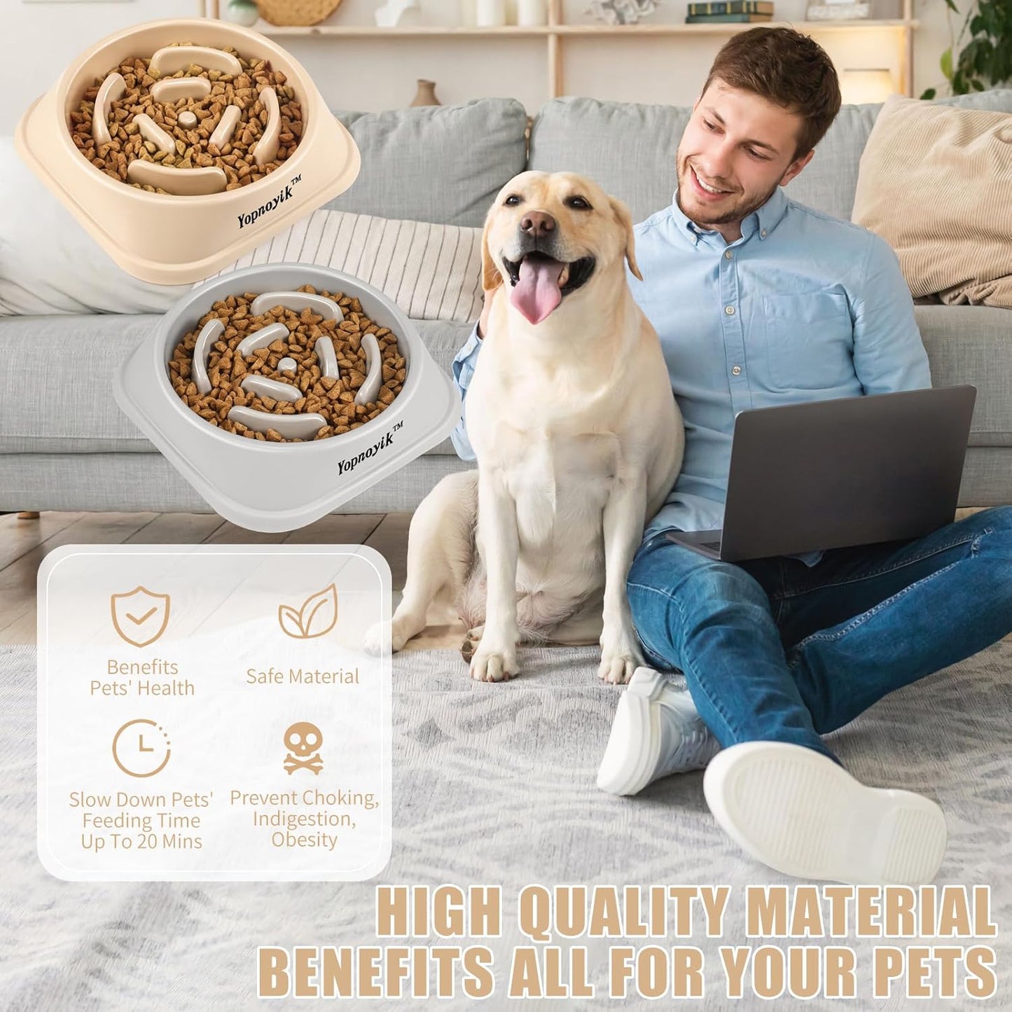 2 Pack Slow Feeder Dog Bowls for Healthy Eating, Non-Slip and Anti-Choking Design, Reduces Bloating & Overeating for Medium Dogs and Cats, Easy to Clean