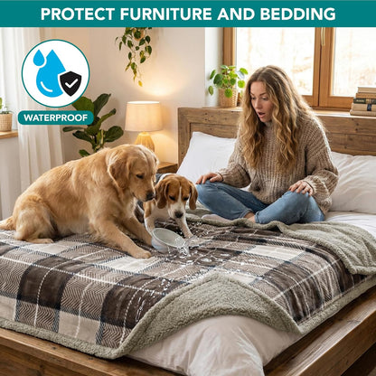 PetAmi Waterproof Dog Blanket for Couch, Large 60x40, Pee Proof Sherpa Fleece Reversible Pet Throw, Furniture Protector for Bed Sofa Kennel, Soft Washable Cover for Medium Dogs Cats, Grey Sherpa