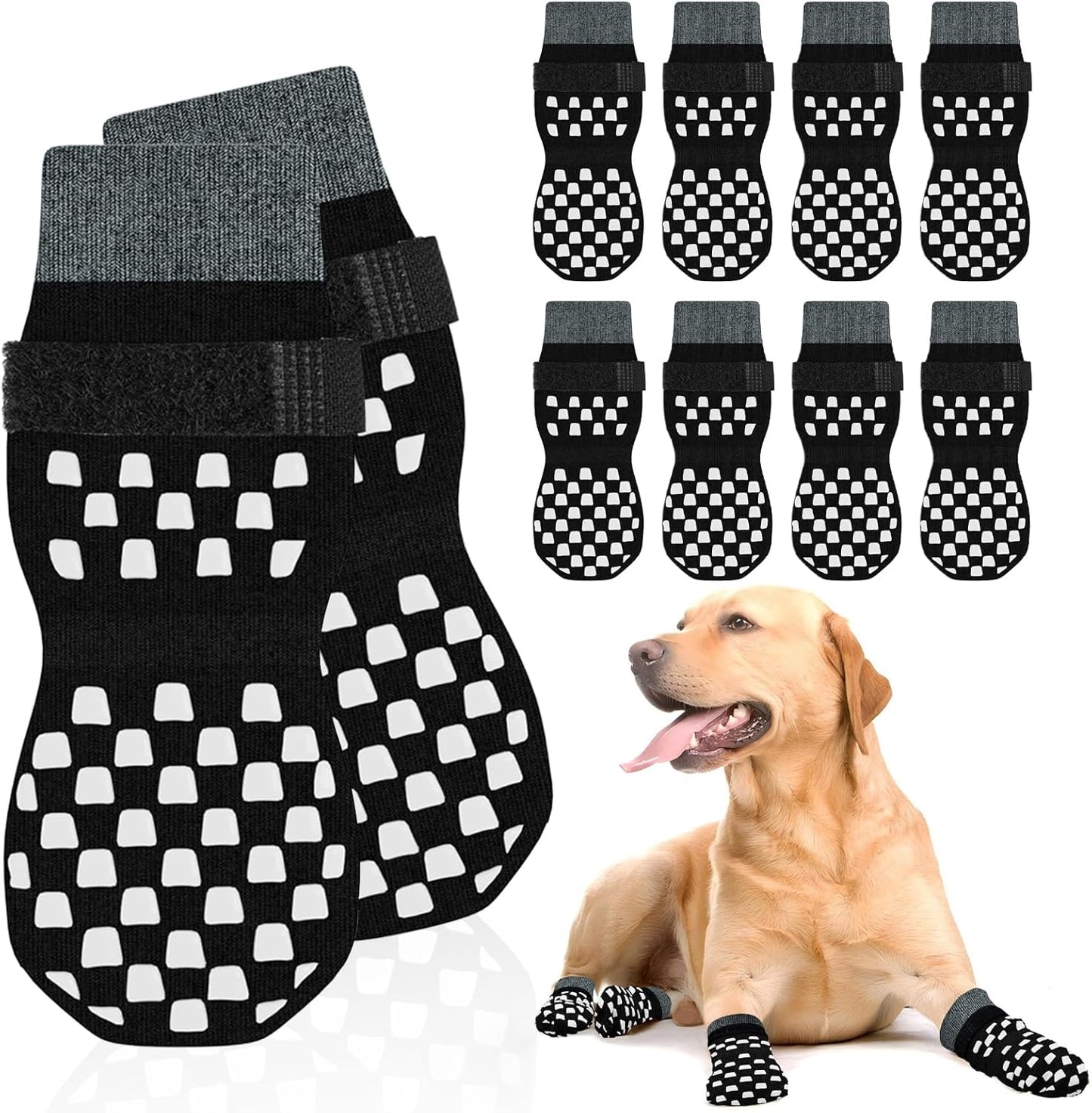 Anti Slip Dog Socks to Prevent Licking Paws, Dog Shoes for Hot/Cold Pavement, Dog Boots on Hardwood Floors, Traction Control Dog Booties & Paw Protectors for Small Medium Large Senior Dogs