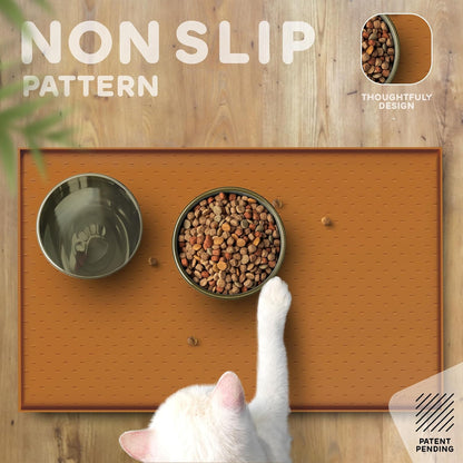 Dog Food Mat - Raised Edges Dogs Mat for Food and Water Prevent Spill, Waterproof Cat Food Mats Protect Floors, Easy Clean Dog Bowl Mats for Food and Water, Silicone Pet Feeding Placemats