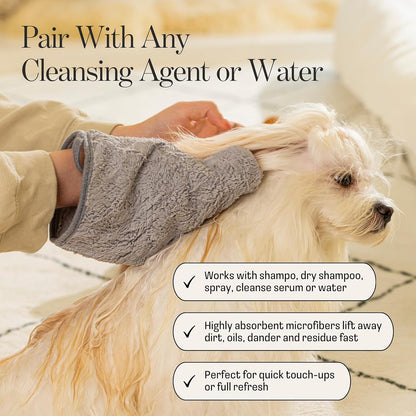 Muddi Mitt Microfiber Reusable Pet Wipes Grooming Towel Glove | Machine-Washable, Soft, Double-Sided Bath Mitt Replaces Wipes | Dirt Odor Removal | Gentle Paw Coat Cleaner | Dogs & Cats (Single Mitt)