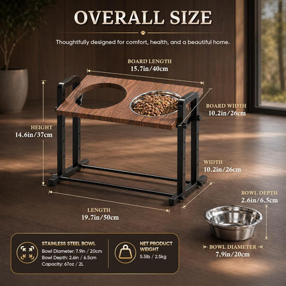 CZPET Elevated Dog Bowls Mess Proof with Splash Guard 4 Heights Adjustable Raised Stand with 2L (67 oz) Stainless Steel Bowls, Lifted Food Water Feeder for Small, Medium & Large Dogs