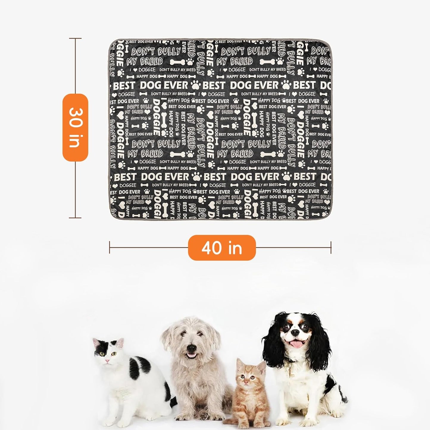 Waterproof Dog Blankets Pet Blanket 50"x60", Soft Fluffy Sofa Car Bed Protector, Reversible Sherpa Fleece Dog Blanket for Large Dogs (Dark Grey-Paws)