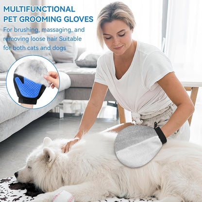 Pet Grooming Glove Hair Remover Brush Gentle Deshedding Efficient Pet Mitt Pet Massage Gloves Left & Right Hand Draw Dogs Cats Horses Long Short Fur (1Pair Left & Right Hand (Blue))